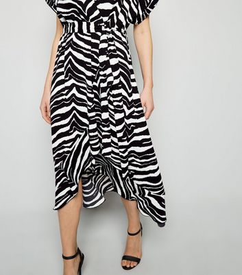 Petite Black Zebra Print Midi Wrap Dress | New Look